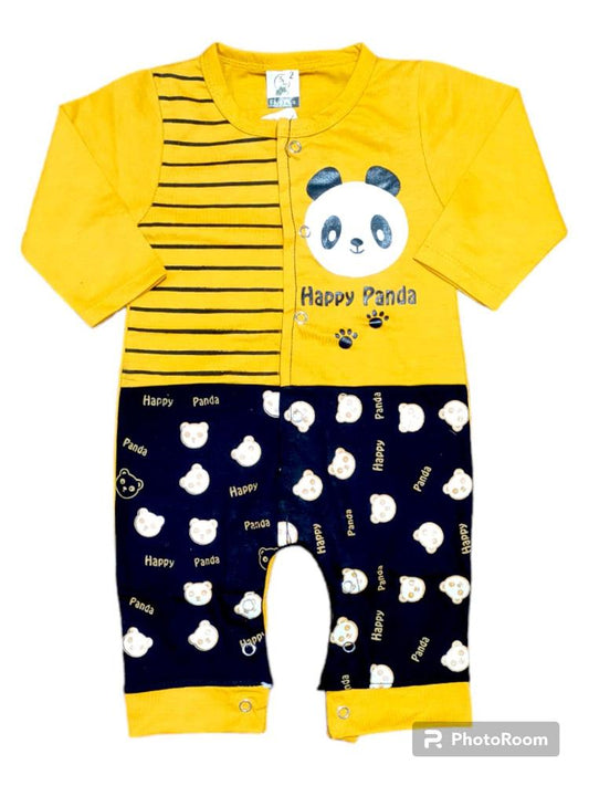 🐼 Happy Panda Unisex Baby Romper Set – Soft Cotton Printed Jumpsuit (2 Pcs)