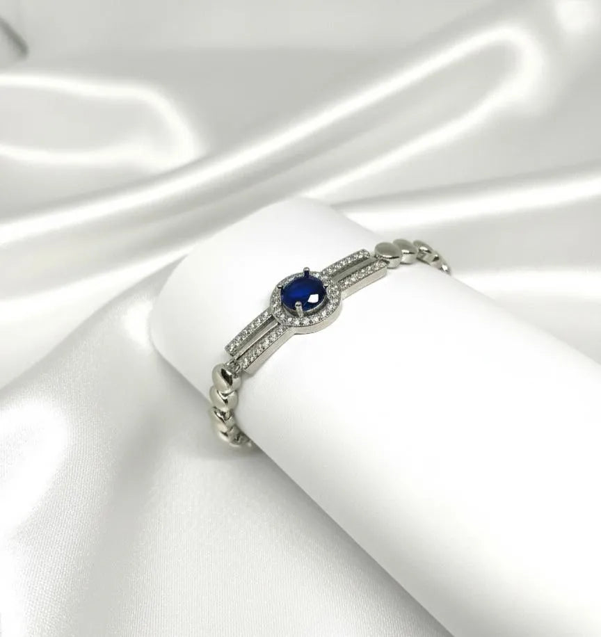 Elegant Silver Chain Bracelet for Women | Blue Stone Crystal Design | Luxury Fashion Jewelry Gift