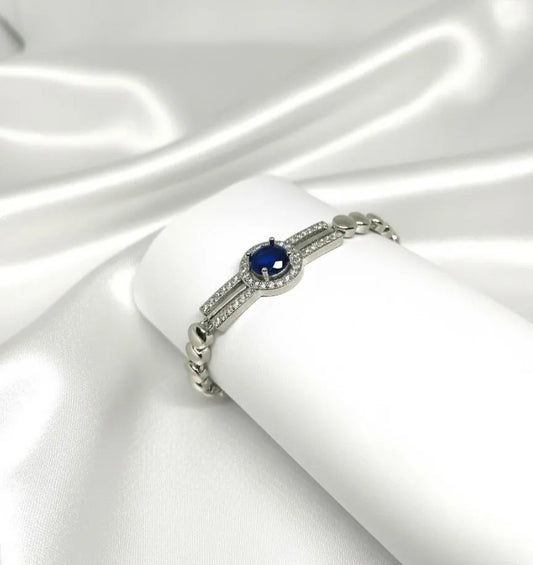 Elegant Silver Chain Bracelet for Women | Blue Stone Crystal Design | Luxury Fashion Jewelry Gift