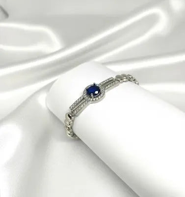 Elegant Silver Chain Bracelet for Women | Blue Stone Crystal Design | Luxury Fashion Jewelry Gift