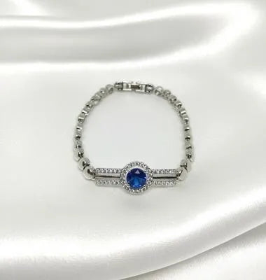 Elegant Silver Chain Bracelet for Women | Blue Stone Crystal Design | Luxury Fashion Jewelry Gift