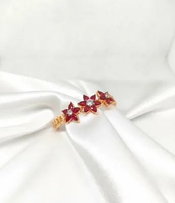 Elegant Floral Gold Chain Bracelet for Women | Red Flower Crystal Design | Fashion Jewelry Gift Piece